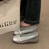 French shallow bow single shoes women's spring new flat-bottomed temperament inner height-increasing ballet shoes Mary Jane shoes