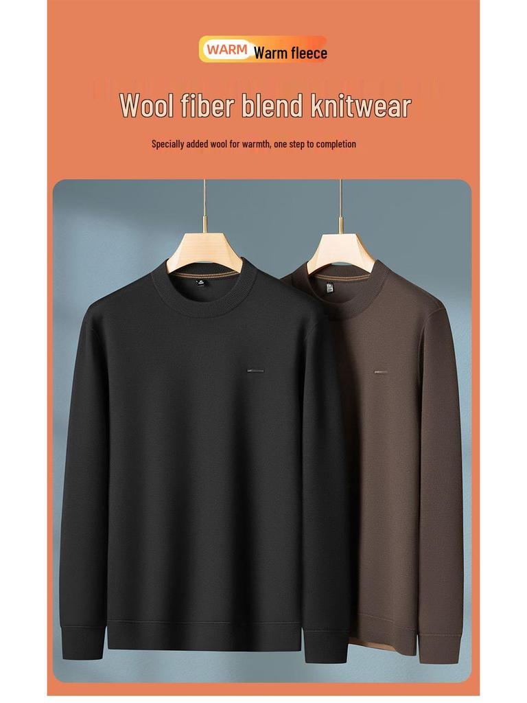 2025 Autumn-Winter Men's Plus Size Velvet Thick Sweater, Casual Round-Neck Warm Knitwear