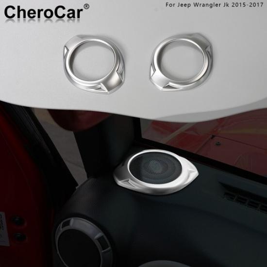 2x Car A-Pillar Speaker Cover Trim Ring For Jeep Wrangler JK JKU 2015-17 Silver