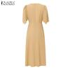 ZANZEA Women Casual V-Neck Summer Short Sleeve Long Dress