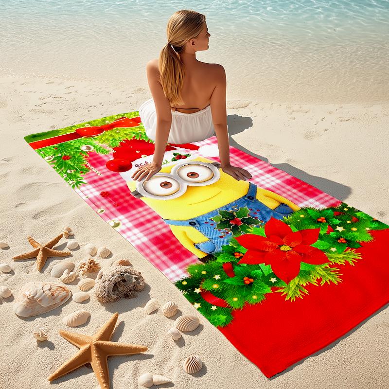 1Pc Christmas Minions Celebration Beach Towel Microfiber Beach Towel Thin Absorbent For Beach Swimming Yoga Bath Sports