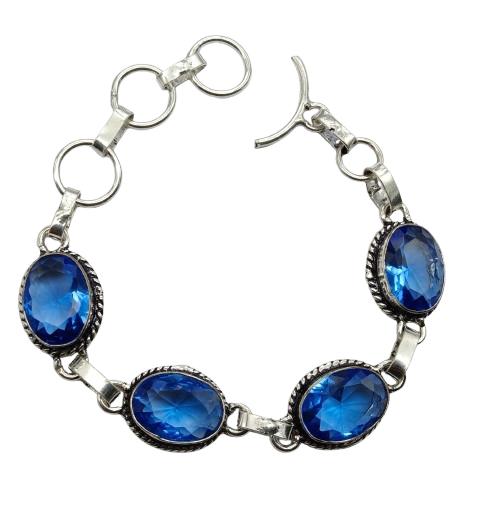 Blue Topaz Gemstone Silver Plated Handmade Bracelet Jewelry BR 95