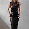 Black Lace Leather Slimming Evening Gown