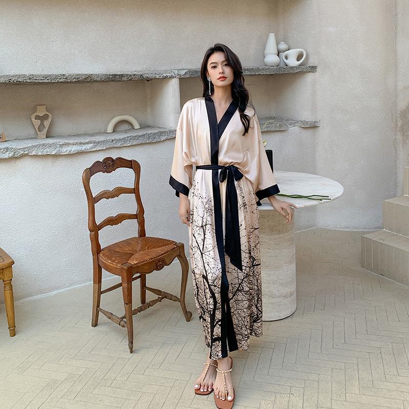 Yao Ting Women's Plus Size Satin Chiffon Pajamas - Summer Ice Silk Luxury Sleepwear & Bathrobe Set