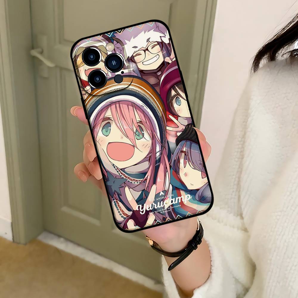 Yuru Camp Phone Case For IPhone 1716 15 14 13 Pro Max 11 12 Mini X Xs XR Black Silicone Cover