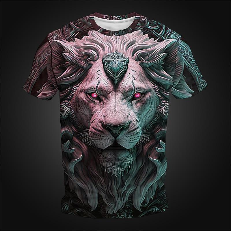 Men's Lion Funny T Shirt Short Sleeve T Shirt 3D Print Crew Neck Shirt Retro Vintage Casual Street Style Sports Outdoor Holiday