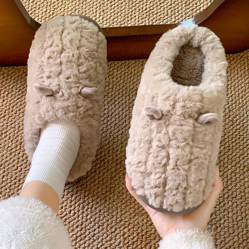 Cotton Slippers Women's Winter New Confinement Indoor Home Couple Warm Thick Bottom Outer Wear Plush Cotton Slippers