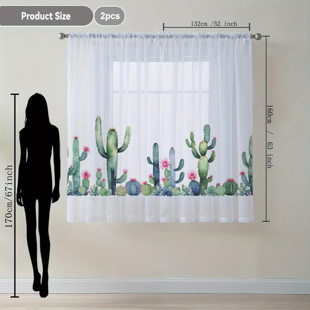 2PCS Digital Printed Sheer Curtain, Cactus Succulent Plant Print, Boho Desert Southwest for Living Room Bedroom Home Decor