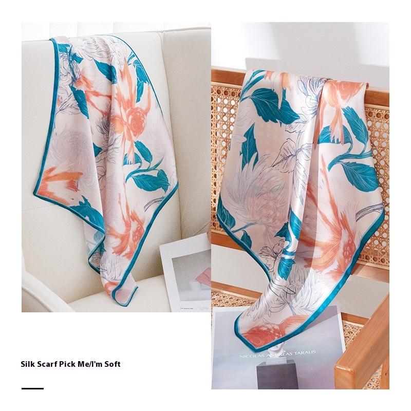Spring and Summer New Travel Sunscreen Versatile 100% Silk Small Square Scarf Floral Printing Neck Small Square Scarf
