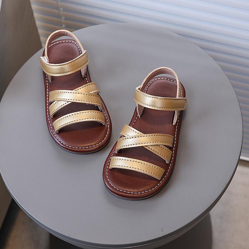 Girls Beach Shoes Retro Open Toes Kids Sandals Non-slip Soft Sole 2025 Summer New Girls Princess Shoes Versatile Princess Style