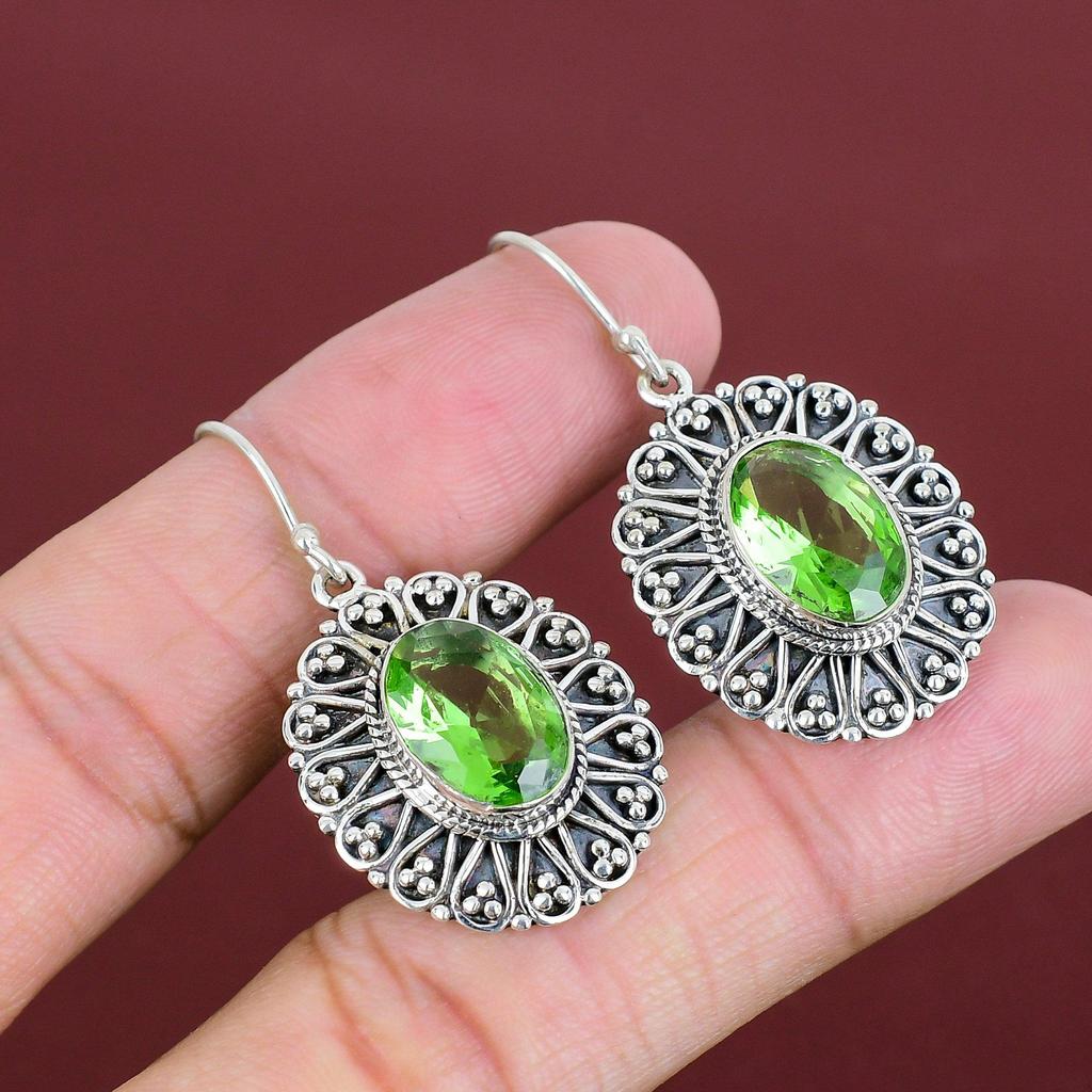 Faceted Green Amethyst Earring Natural Gemstone Earring 925 Sterling Silver Earring Designer Jewelry Handmade Vintage Earring Gifts For Wife