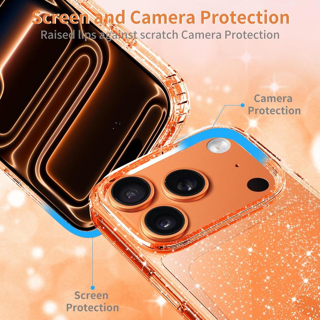 Clear Glitter Case For iPhone 17 Pro Max Air 16E 16 E 15 Plus 14 13 12 17Pro 11 Gold Orange Black Pink Purple Cute Women Girls Phone Cover Accessories