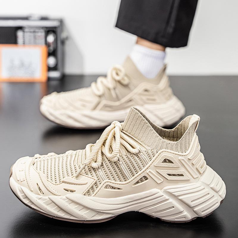 Men's shoes casual running sports fly-woven shoes men's summer breathable lace-up platform single shoes new large size trendy shoes