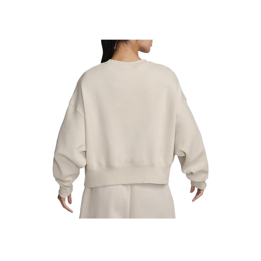 Nike Hanorac sport cu mânecă lungă, cu decolteu rotund, scurt, ocazional, Hanorac pentru femei, kaki deschis DQ5762-104