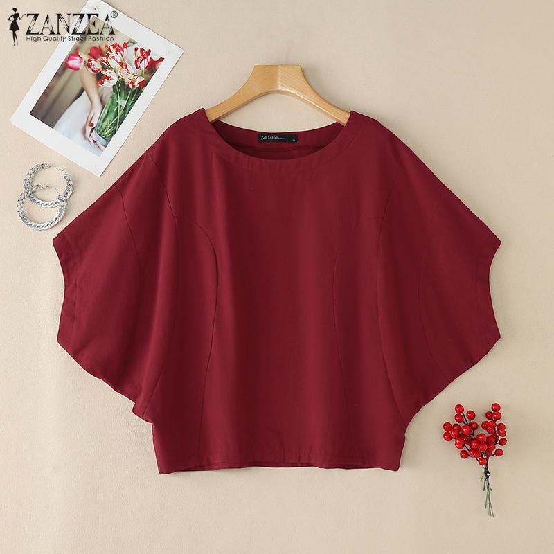 ZANZEA Women Summer Casual O-neck Batwing Sleeve Cotton Tee Tops