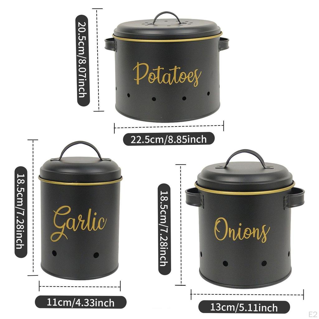 3 Pieces Potato Onion Garlic Storage Bin Container for Pantry Decoration Countertop with Lid