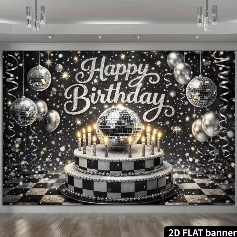 2D Retro Disco Ball Birthday Backdrop Photo Booth Fabric for Party