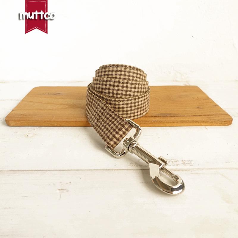 Innovative Coffee Plaid Dog Leash & Collar Set UDL-072 XS