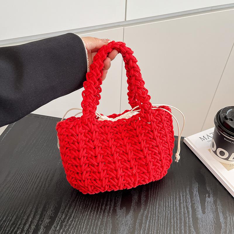 

Маленькая вязаная крючком сумка в иностранном стиле, женская, весна-лето, новая, ленивый ветер, плетеная сумка из хлопковой нити, дизайн с дофаминовым смыслом, выходная сумка для рук красный