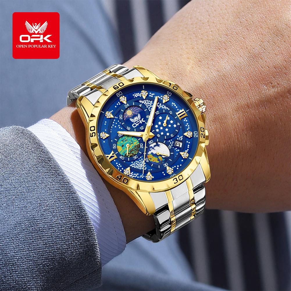 OPK 8175 Men's Business Watches Chronograph Waterproof 24 Hour Moon Phase Auto Date Man Wristwatch Original Quartz Watch For Man