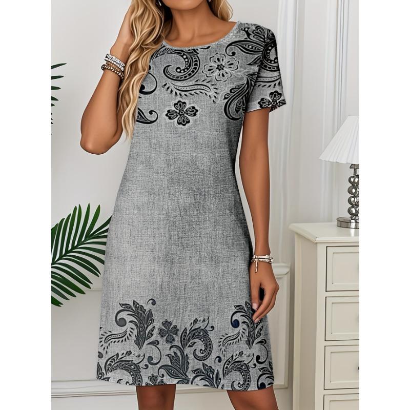 Elegant women s round neck short sleeve dress S