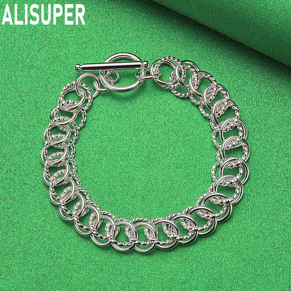 925 Sterling Silver Heavy-Duty Braided Double Ring Bracelet - Exquisite Gift Jewelry