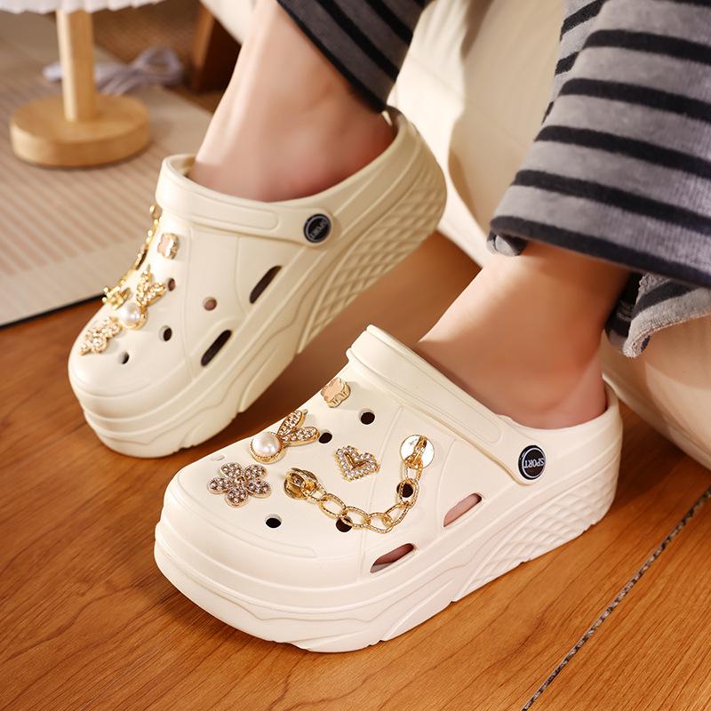 

Женские сандалии с толстой подошвой и отверстиями, с полуподдержкой, новые летние, для улицы, с сумкой на носке, сандалии для пляжа на море, увеличивающие рост, сандалии из ЭВА 40 бежевый