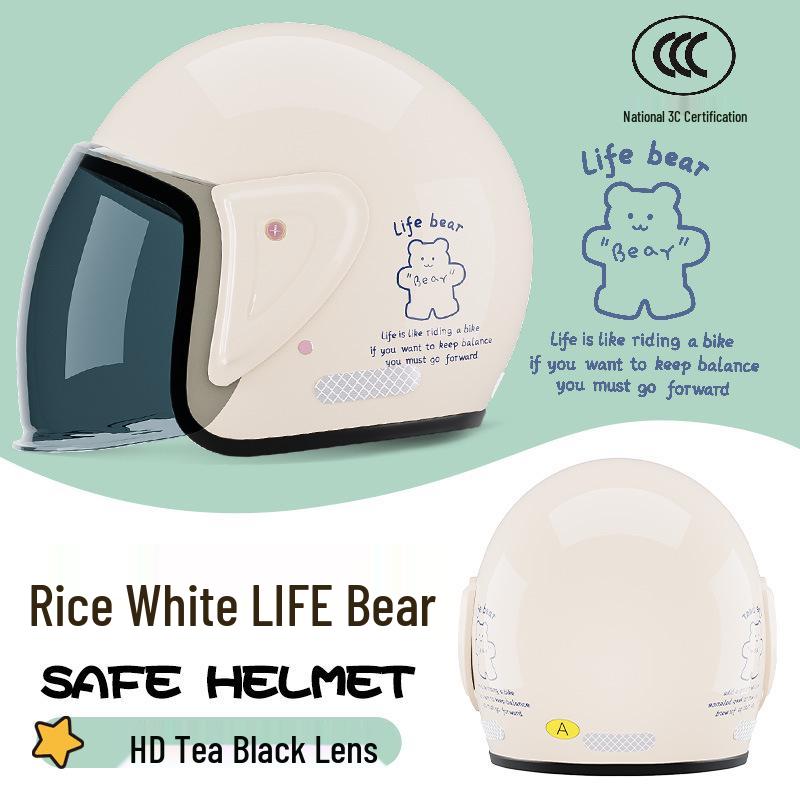 Universal 3C Certified Motorcycle Helmet for All Seasons - Cute, Safe, Sun-Protected, Unisex Half Helmet for Summer and Fall/Winter