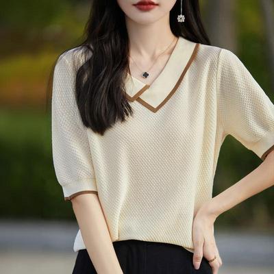 Γυναικείο Καλοκαιρινό Πλεκτό Μπλουζάκι με Τετράγωνο Γιακά και Αντίθετο Κυψελωτό Πλέξιμο από Tencel Lyocell, Κοντομάνικο