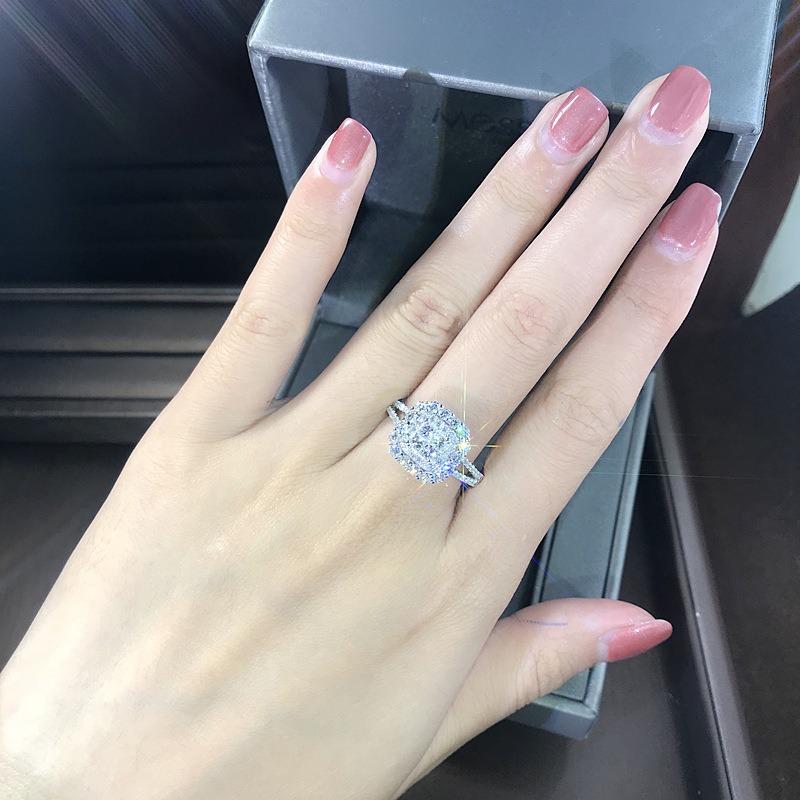 New European American Classic Women's Micro-paved Zircon Wedding Ring - Luxury Shiny Engagement Proposal Hot- Jewelry
