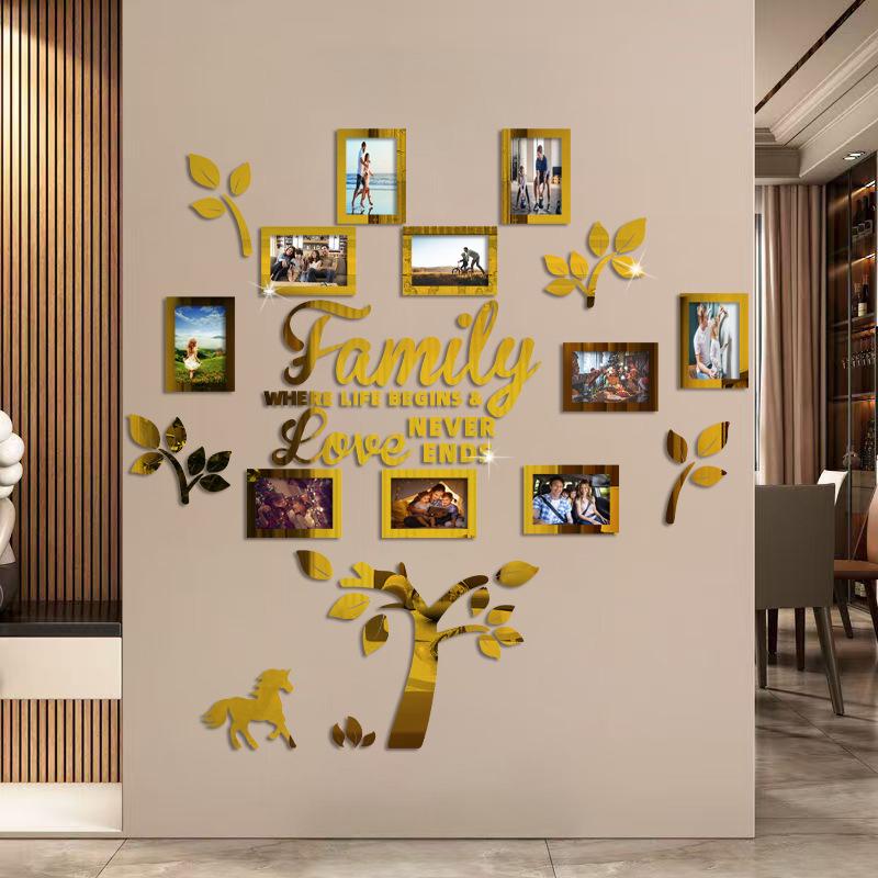 3D Tree & Pony Photo Frame Wall Sticker, Holds 10 6-inch Photos, Family Living Room Décor