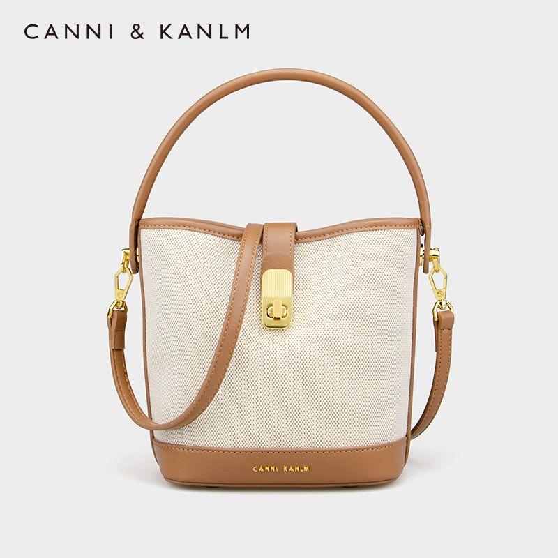 

Canni & Kanlm Fancy Mini Canvas Contrast Color Small Bucket Bag Female 2024 Spring/Summer New Arrival Tide Messenger Bag Brown