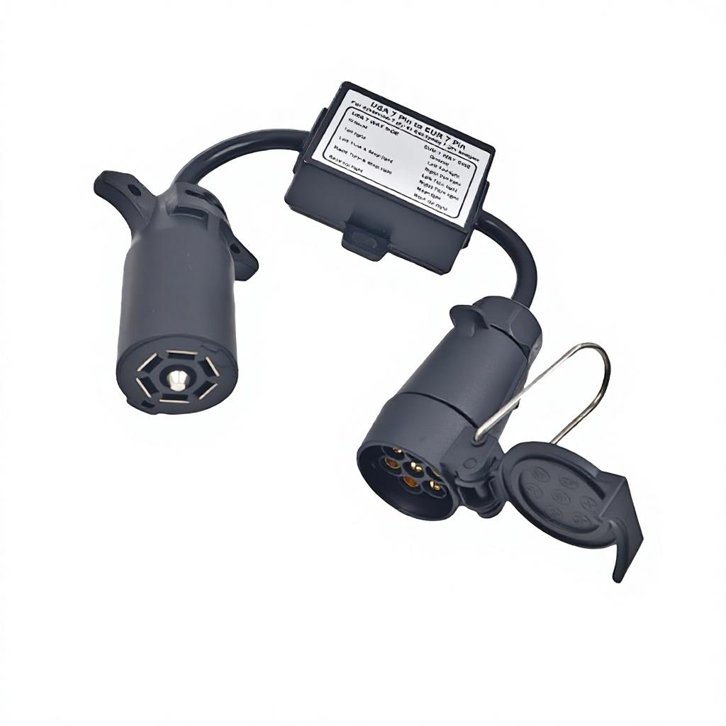 US-style 7-pin to European-style 7-pin Trailer Harness Adapter for RVs and Campers Separating Brake Light Tail Light Circuits 7-pin to 7-pin brake-steering splitter