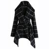 Women's Turn Down Collar Coat Belted Wool Blend Coat Asymmetric Hem Wrap Coat