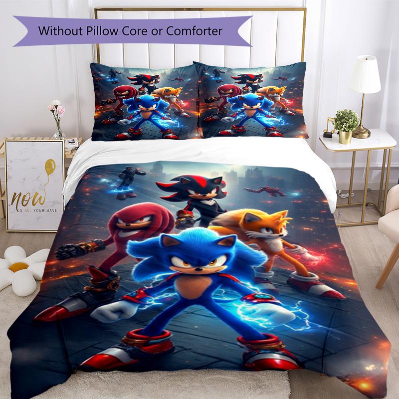 3pcs Sonic Bedding Set Duvet Cover Closure Includes 1 Duvet Cover & 2 Pillowcases, Soft and Comfortable for All Seasons.