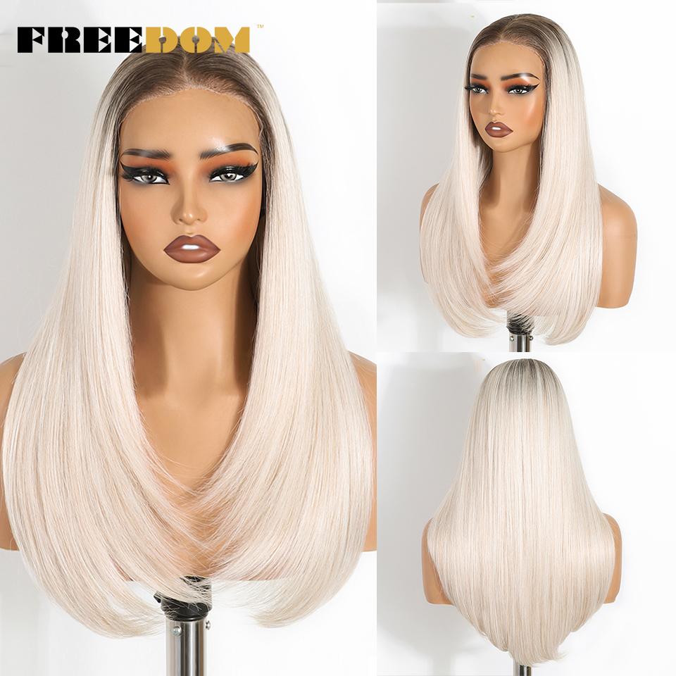 FREEDOM Straight Synthetic Lace Front Wigs For Women 9x6 Pre Plucked Layerd Wig 24" Ombre Brown Wear And Go Glueless Lace Wigs