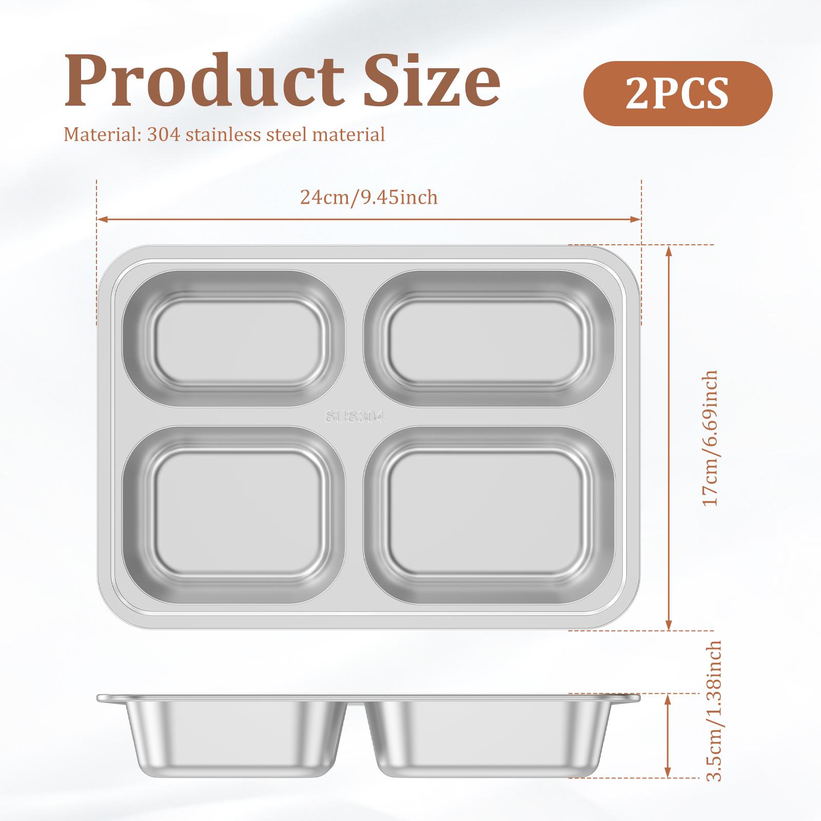 

2Pcs Leak-Proof Stainless Steel Lunch Box with 4 Compartments Bento Container For Students Workers Reusable Divided Meal Box