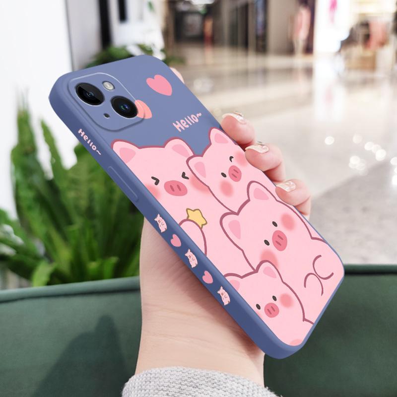 

Happy Pig Phone Case For iPhone 15 14 13 12 11 X XR XS SE2 SE2020 8 7 6 6S Plus Pro Max Mini Silicone Cover iPhone X світло-синій колір
