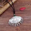 Handmade Retro Cotton and Linen Tibetan Silver Pendant Necklace Medium and Long Flower Versatile Sweater Chain Women's Simple Accessories