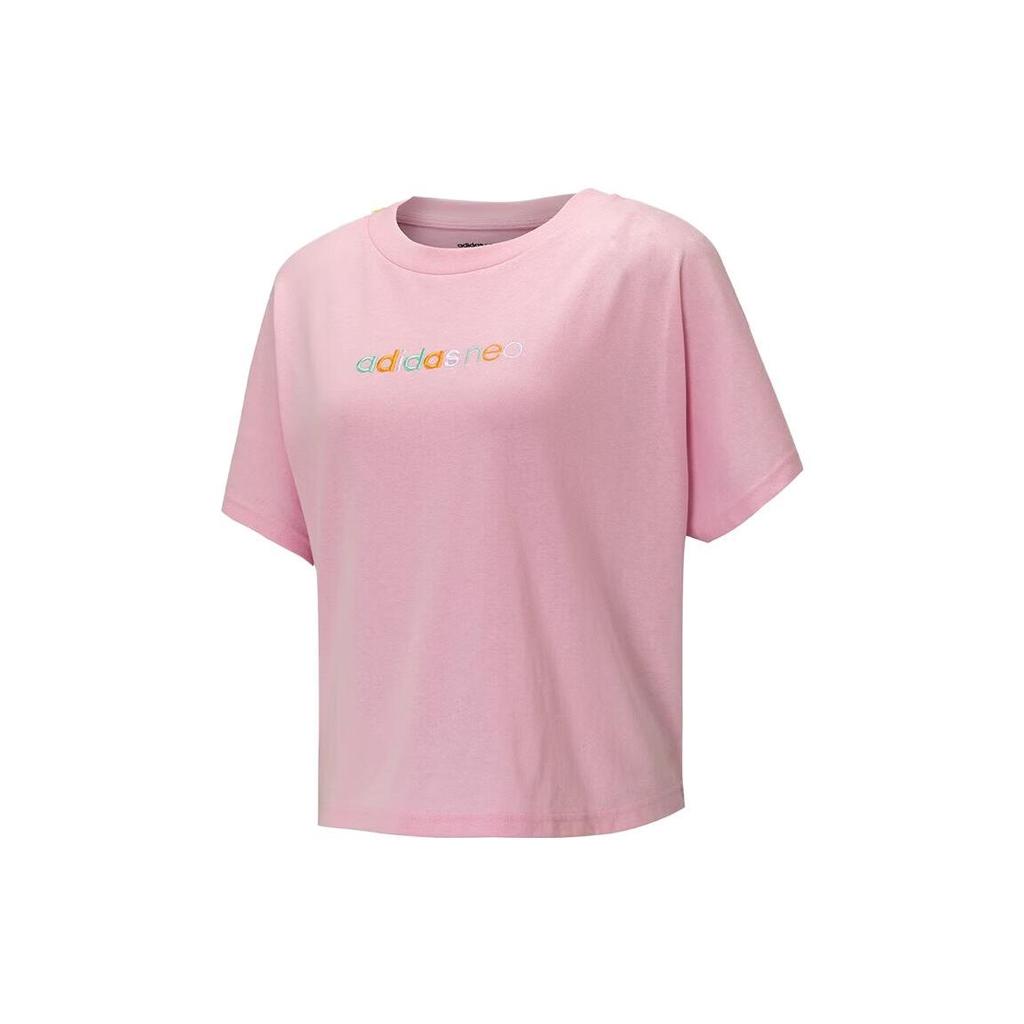 Adidas Solid Color Round Neck Pullover Short Sleeve Raglan T-Shirt Women Tops Pink HB1202