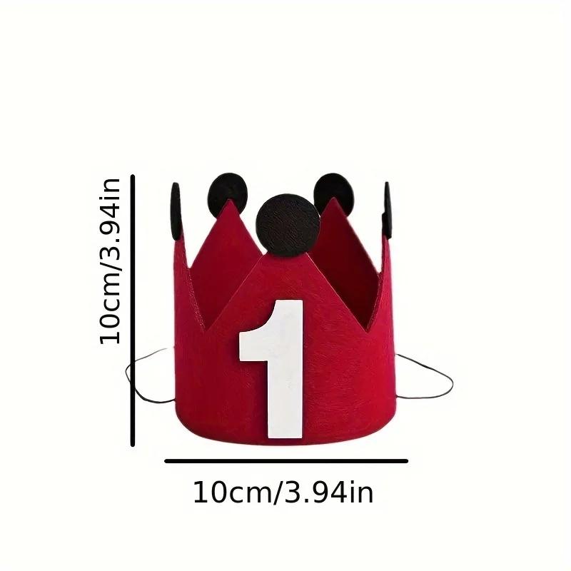 1pc Birthday Crown Hat for Kids Red Felt Princess Crown with Number First Birthday Party Decorations Favors 1-10th 30th 100th