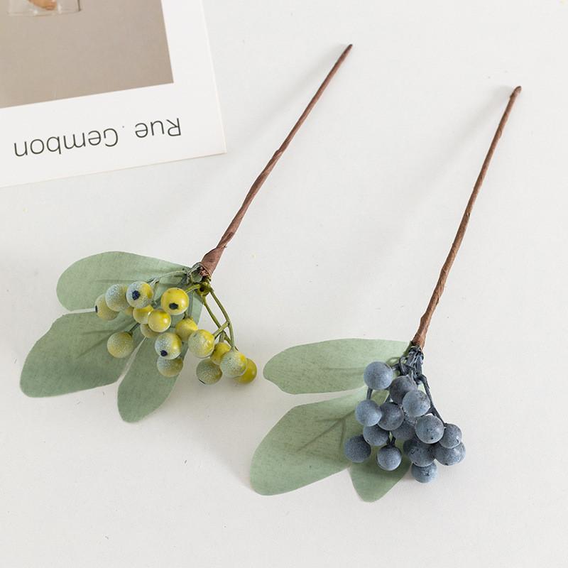 Artificial Blueberry And Green Faux Flower Arrangement For Home Decor And Wedding Centerpieces
