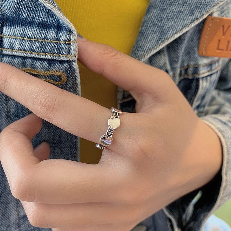 Retro Ruili Double Layer Fish Ring s925 for Women - Commuter Style, Hip Hop Design, Student Jewelry Adjustable Open Size