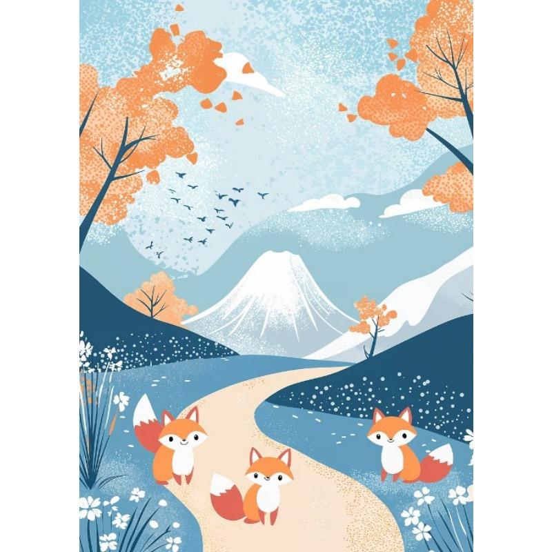 Retro Japanese Cartoons Animals Illustration Poster Wave Panda Cat Penguin Cute Animals Prints Kids Room Nursery Room Canvas Art