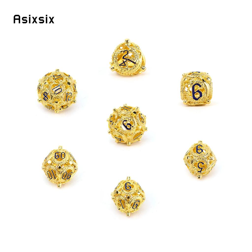 7 Pcs Golden Black Circular Dragon Metal Dice Hollow Metal Polyhedral Dice Suitable for Role-Playing RPG  Board Game Card Game