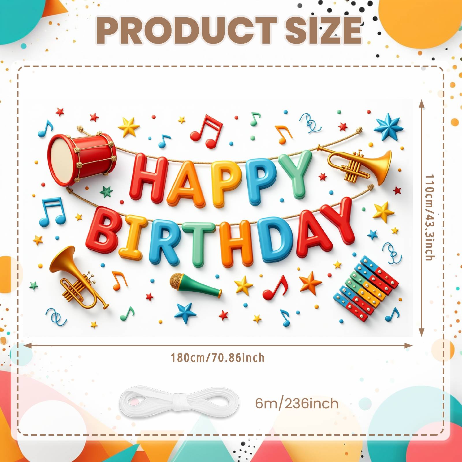 

Birthday Banner Playful Party Banner Birthday Display Musical Instrument Pattern Banner For Party Decoration Birthday