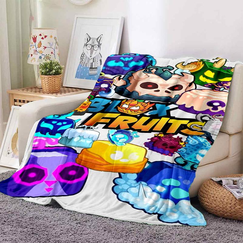 HD B-Blox Fruit 3D Cartoon Game Gift Blanket,Soft Throw Blanket for Home Bedroom Bed Sofa Travel Picnic Office Cover Kids