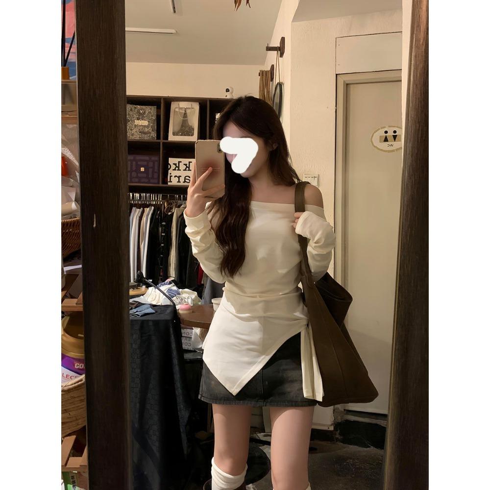 Taillenbetontes Ein-Schulter-Top für Damen im Frühling und Herbst Neues Nischen-Innen-Unterhemd-Top