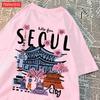 Lässige Baumwoll-Damen-T-Shirts Seoul Schöne Landschaft Aufdruck Kurzarm Rundhalsausschnitt Atmungsaktiv Oversize Mode Damenbekleidung