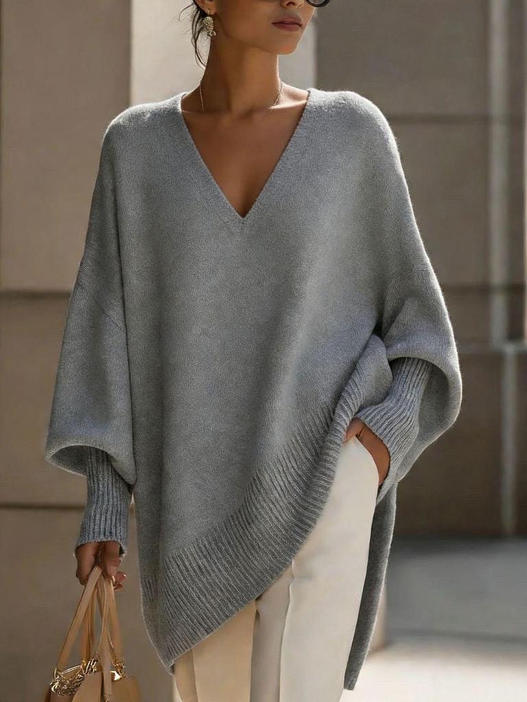 Women's European & American Autumn/Winter Round Neck Pullover Knitwear - Loose Fit, Solid Color Dress